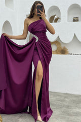 Newinlook Dark Purple Sequins Mermaid One Shoulder Evening Dress With Long Ruffles Split