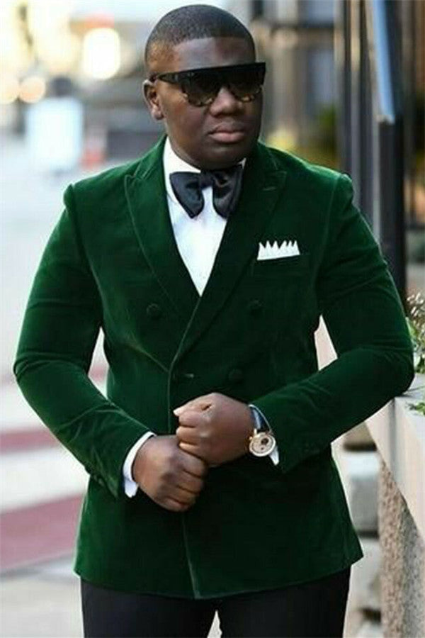 Newinlook Dark Green Velvet Marriage Blazer Suit - Peaked Lapel with Double Breasted, Newest