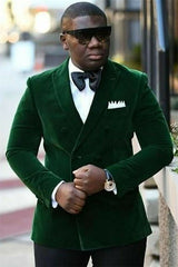 Newinlook Dark Green Velvet Marriage Blazer Suit - Peaked Lapel with Double Breasted, Newest
