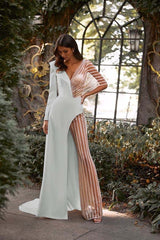 Newinlook White Asymmetric V-Neck Jumpsuit Distinctive Women's Party Jump Suit