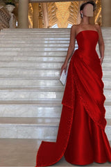 Chic Strapless Sleeveless Long Formal Dress With Pleated Beading