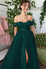 Newinlook Dusty Pink A-Line Slit Strapless Off-The-Shoulder Evening Dress With Tulle Appliques