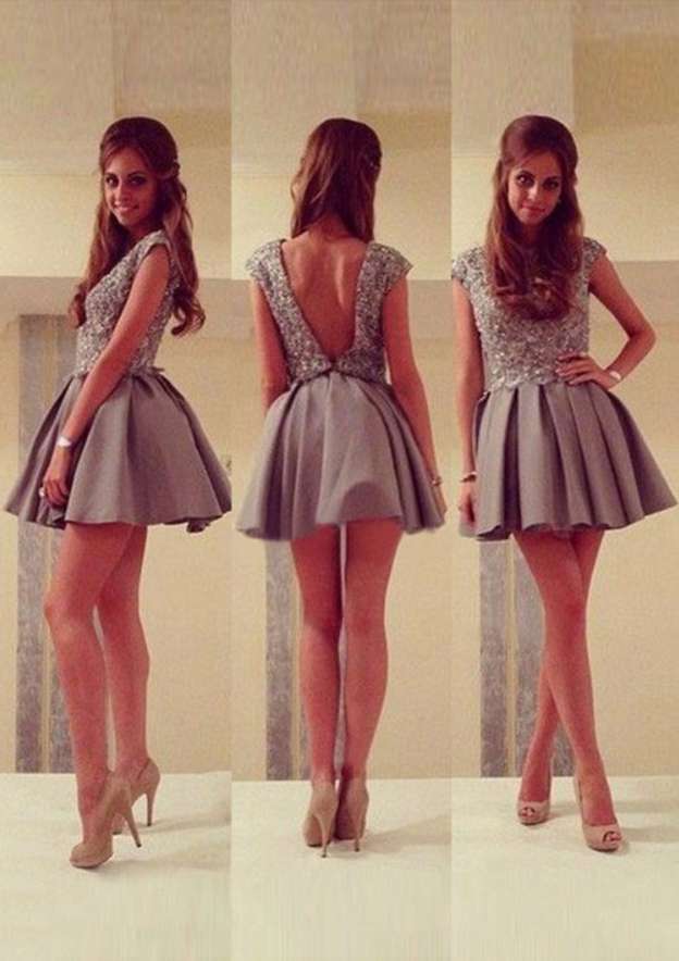 Glamorous A-Line Bateau Satin Homecoming Dress With Beading Pleats