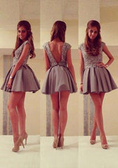 Glamorous A-Line Bateau Satin Homecoming Dress With Beading Pleats