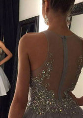 Glamorous A-Line/Princess Bateau Short/Mini Tulle Cocktail Dress with Beaded Detail