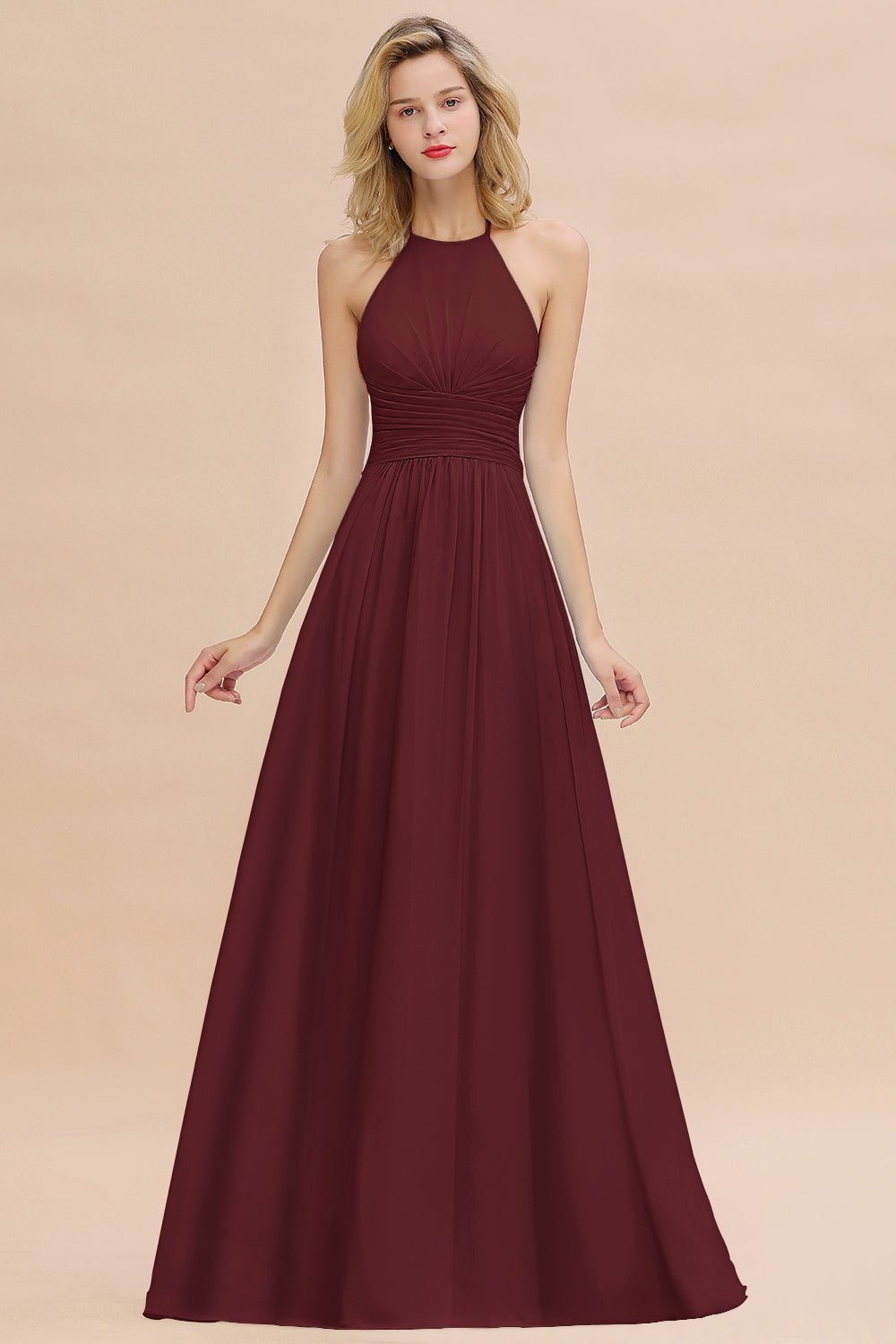 Glamorous Halter Backless Long Affordable Bridesmaid dresses with Ruff Newinlook Glamorous Halter Backless Long Affordable Bridesmaid dresses with Ruff Newinlook