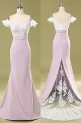 Glamorous Off-the-Shoulder Mermaid Bridesmaid Dress Lace