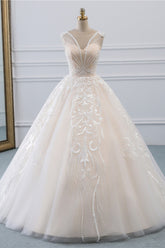 Glamorous Sleeveless Jewel Pink Wedding Dresses Tulle Ruffles Bridal Gowns With Appliques Online