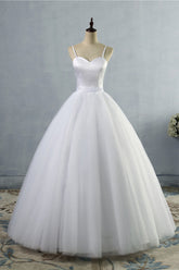 Glamorous Spaghetti Straps Sweetheart Wedding Dresses White Sleeveless Bridal Gowns Online