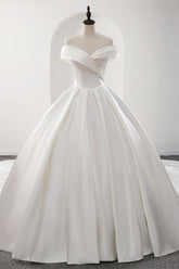 Glamorous White Satin Ruffles Wedding Dresses Off-the-shoulder A-line Bridal Gowns Online