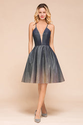 Glittering Halter Short Prom Dress Mini Homecoming Dress With Pocket