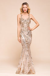 Gorgeous Champagne Sequins Mermaid Prom Dress Long Evening Gowns Online