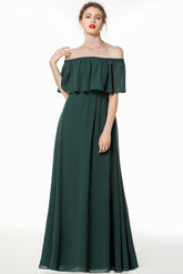 Gorgeous Chiffon Flounced Crinkle Cold-shoulder Long Bridesmaid Dresses Affordable