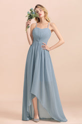 Gorgeous Hi-Lo Heart-Shaped Ruffle Bridesmaid Dress with Spaghetti Straps