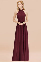 Gorgeous High-Neck Halter Backless Bridesmaid Dress Dusty Rose Chiffon Maid of Honor Dress