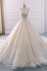 Gorgeous Jewel Lace Appliques Wedding Dress Sleeveless Beadings Bridal Gowns with Sequins Online
