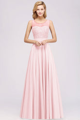 Gorgeous Lace Jewel Affordable Pink Bridesmaid Dress with Beadings
