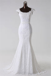 Gorgeous Lace Jewel Mermaid White Wedding Dresses with Appliques Online