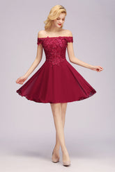 Gorgeous Lace Off-the-shoulder Short Burgundy Bridesmaid Dresses Online