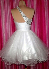 Gorgeous One-Shoulder A-Line Homecoming Dress with Beading and Short/Mini Hem