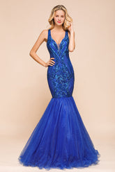 Gorgeous Royal Blue Mermaid Prom Dress Long Sequins Evening Party Gowns Online