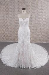 Gorgeous Spaghetti Straps Mermaid Wedding Dresses With Appliques Ivory Sleeveless Bridal Gowns Online