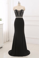 Gorgeous Strapless Sweetheart Black Mermaid Prom Dresses with Rhinestones Online