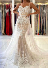 Gorgeous Trumpet/Mermaid Laced Tulle Prom Dress/Evening Dress With Spaghetti Straps and Waistband