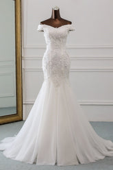 Gorgeous Tulle Sweetheart Long Mermaid Wedding Dresses with Lace Online
