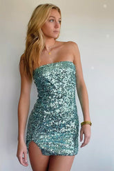 Green Sequined Strapless Tight Short Homecoming Dress