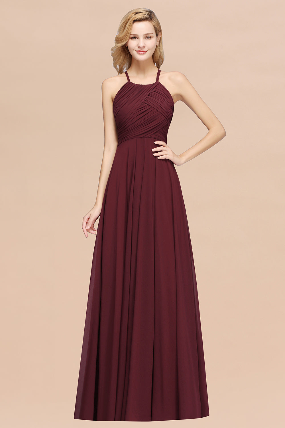 Halter Crisscross Pleated Bridesmaid Dresses Blue Chiffon Sleeveless M Newinlook Halter Crisscross Pleated Bridesmaid Dresses Blue Chiffon Sleeveless M Newinlook