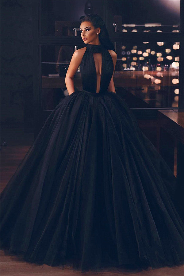High Neck Black Tulle Prom Dress Ball Gown Sleeveless Newinlook High Neck Black Tulle Prom Dress Ball Gown Sleeveless Newinlook