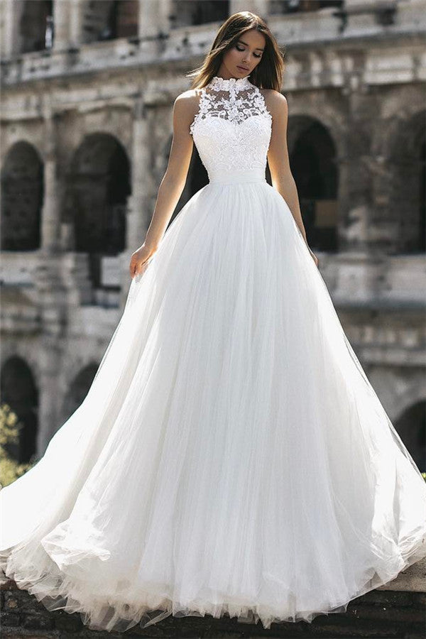 High Neck Sleeveless Tulle Wedding Dress Princess Lace Bridal Gowns Newinlook High Neck Sleeveless Tulle Wedding Dress Princess Lace Bridal Gowns Newinlook