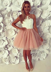 Lace Bateau Tulle Homecoming Dress Ball Gown - Short/Mini