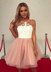 Lace Bateau Tulle Homecoming Dress Ball Gown - Short/Mini