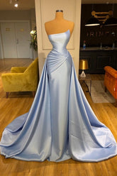 Light Blue A-line Sleeveless Evening Dresses Long Simple Elegant Prom Gowns