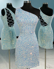 Zelda One-Shoulder Tight Sky Blue Homecoming Dress