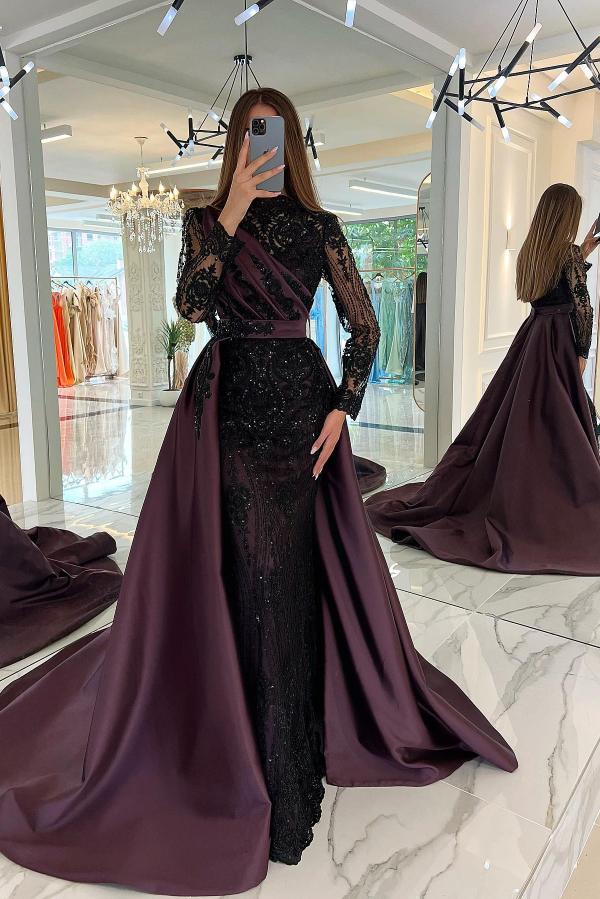 Long Sleeves Mermaid Prom Dress Overskirt With Appliques Beads Newinlook Long Sleeves Mermaid Prom Dress Overskirt With Appliques Beads Newinlook