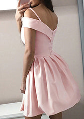 Look Pretty in a Short/Mini A-line Off-the-Shoulder Sleeveless Satin Homecoming Dress With Ruffles