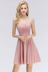 Lovely Sweetheart ruffle Pink Chiffon Short Bridesmaid Dresses Affordable