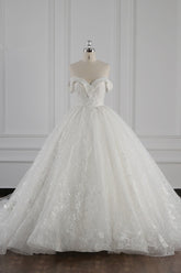 Luxury Ball Gown Off-the-Shoulder Tulle Lace Wedding Dress Appliques Sleeveless Bridal Gowns On Sale