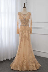 Luxury Jewel Long Sleeves Mermaid Prom Dresses with Rhinestone Appliques Online
