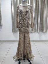 Luxury Lace Long Sleeves Slit Prom Dresses with Appliques Pearls Online