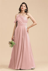 New Arrival Black One Shoulder A-line Long Bridesmaid Dress
