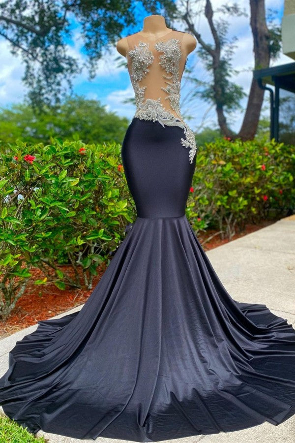 Black Mermaid Prom Dress Sleeveless With Appliques Beads