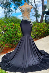 Black Mermaid Prom Dress Sleeveless With Appliques Beads