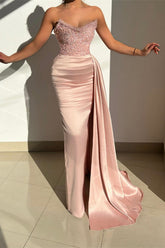 Dusty Pink Mermaid Prom Dress Long Sweetheart With Ruffles