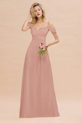Off-the-Shoulder Sweetheart Ruched Long Bridesmaid Dress Online