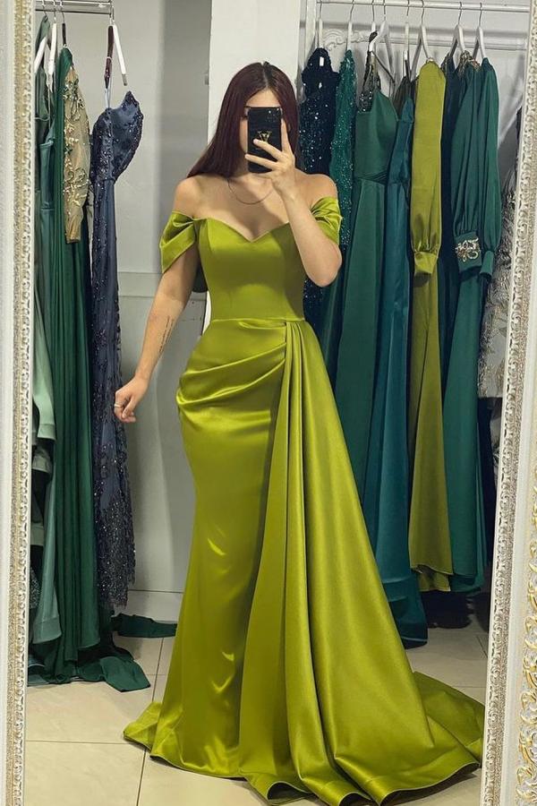 Olive Green Off-the-Shoulder Prom Dress mermaid With Ruffle Newinlook Olive Green Off-the-Shoulder Prom Dress mermaid With Ruffle Newinlook