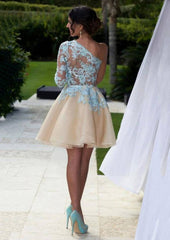 One-Shoulder Short/Mini Tulle Cocktail Dress Ball Gown With Lace